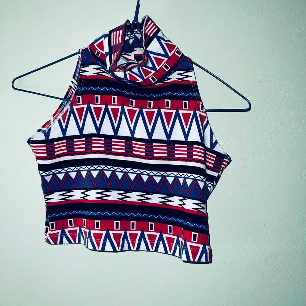 American Apparel red and blue geometric print tank top